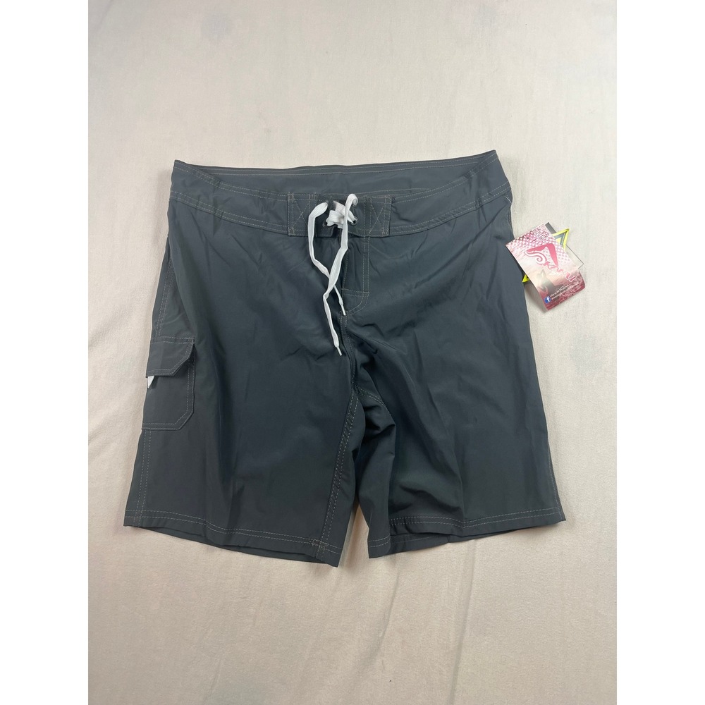 Kanu Surf Marina Board Shorts Charcoal Gray 4-Way Stretch Swim Trunks Size 10